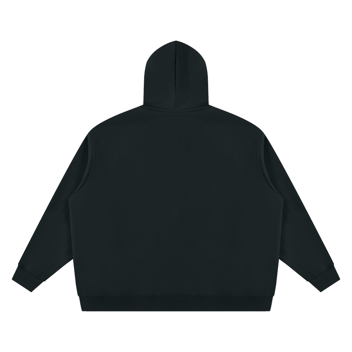 Unisex Oversized Fleece Chunky-Zip Hoodie in Black, back view, Zero Glory
