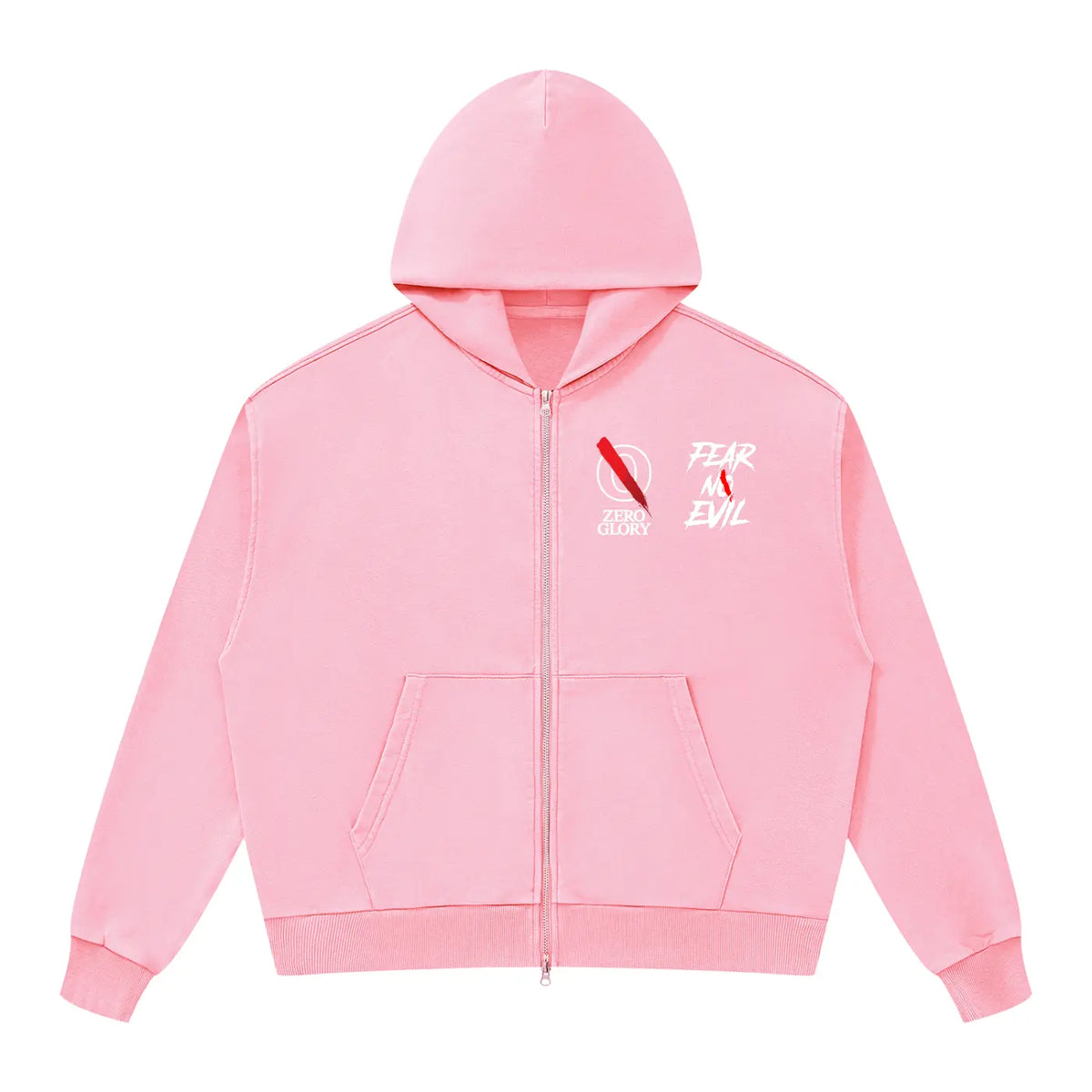 Zero Glory Pink Warrior Zip Hoodie for Breast Cancer Awareness Zip Hoodie featuring snow-washed finish and relaxed fit.