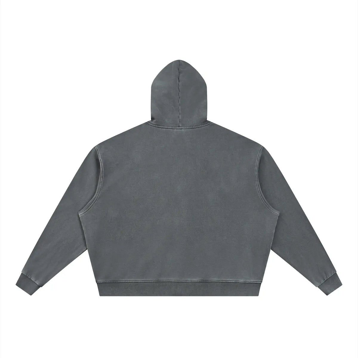 Back view of the Signature Dual Logo Heavyweight Hoodie in washed blue-gray, showcasing heavyweight cotton hoodie design.