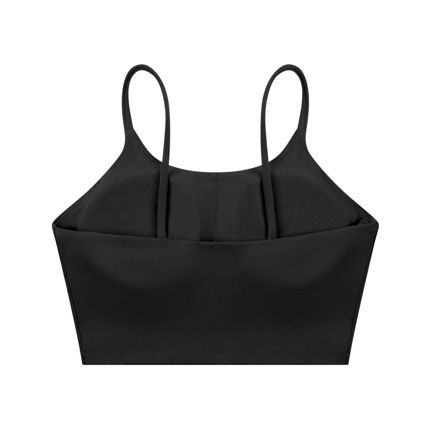 Black crop top with thin straps on a white background