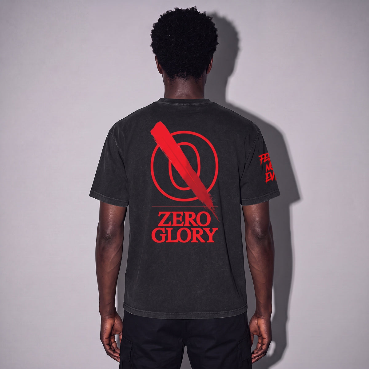 Back view of the vintage-washed charcoal Y2K graphic tee