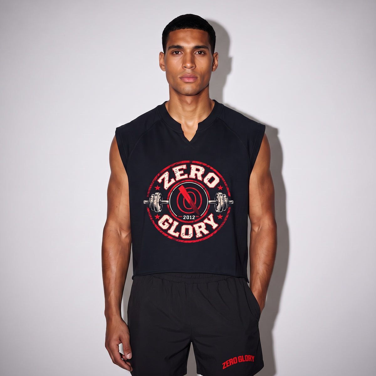 Vintage Gym Graphic Tank Top featuring a bold 'ZERO GLORY' design on a sleeveless men's top.