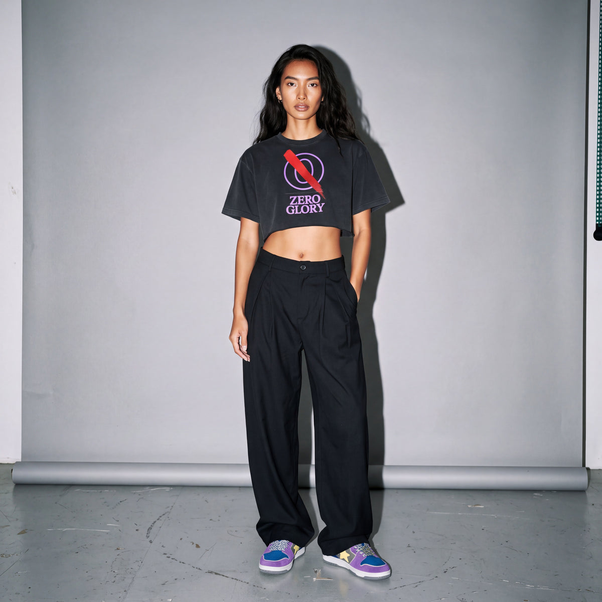 Women's Charcoal and Purple Cotton Crop Top — Zero Glory