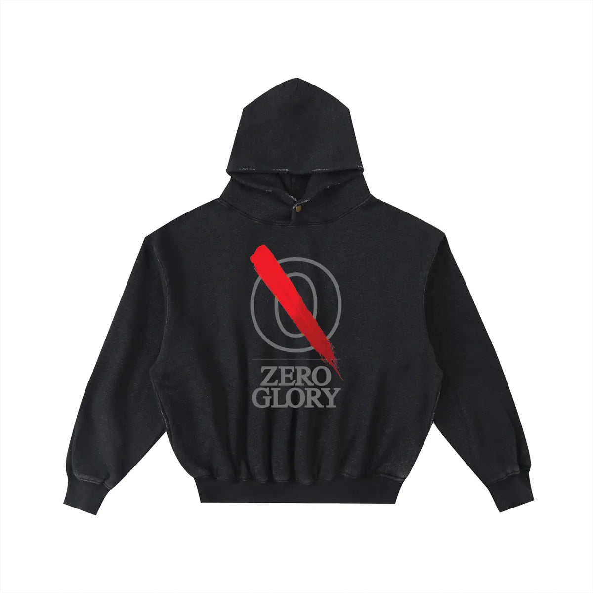 Zero Glory Overcast heavyweight unisex hoodie in black with red graphic and cropped silhouette