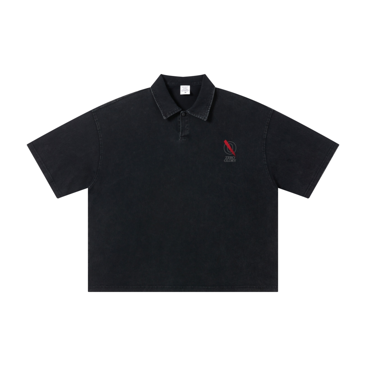 280GSM Heavyweight Double Yarn Snow Wash Boxy Fit Polo T-Shirt Vintage Black