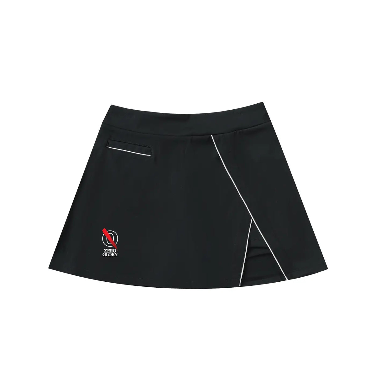 womens high-waist performance skort in black with structured silhouette and clean lines.