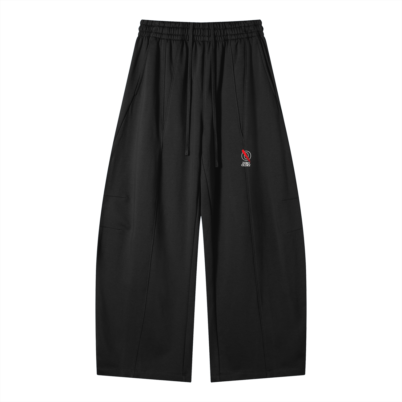 premium palazzo wide leg pants in black with an elastic waistband and embroidered logo