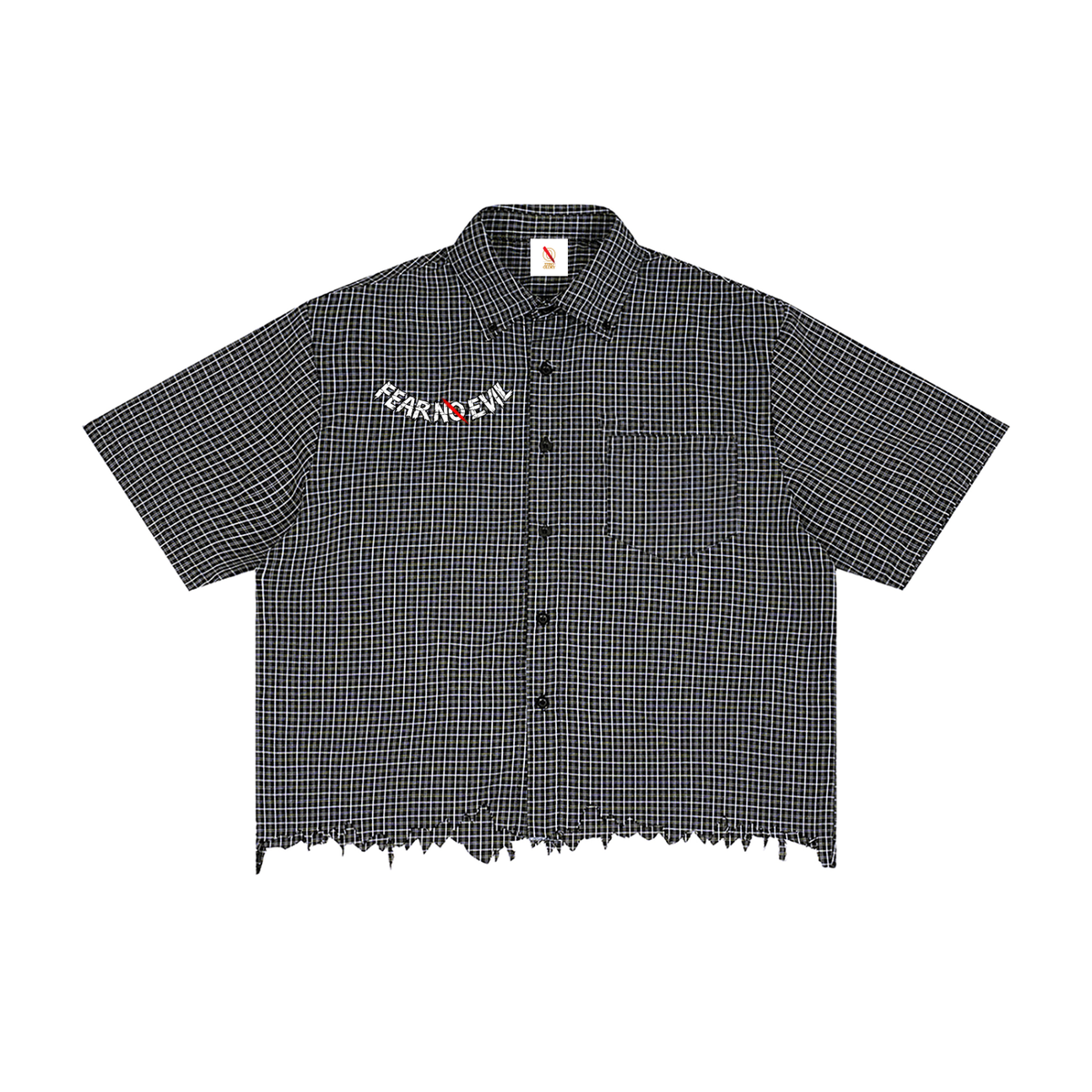 Fear No Evil Men's Distressed Plaid Boxy Shirt