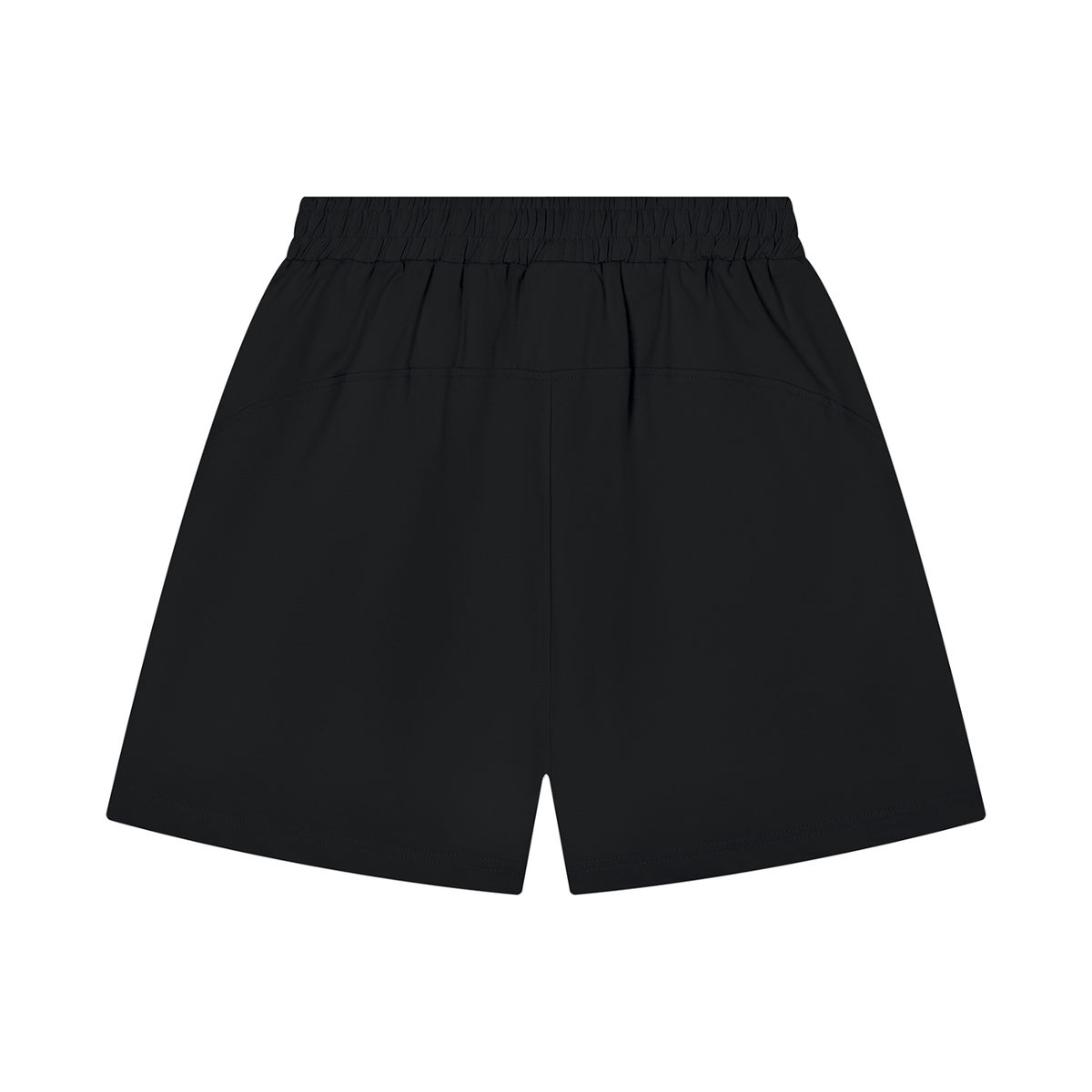 Back view of black performance gym shorts with elastic waistband