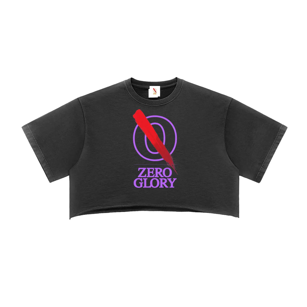 Purple crop top cotton featuring a bold ZERO GLORY graphic design on a relaxed cropped tee.