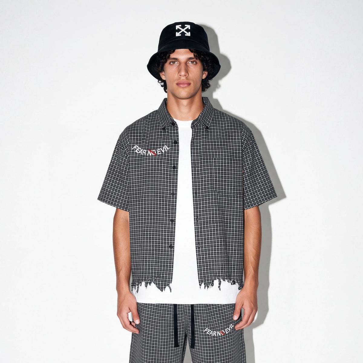 Fear No Evil Men's Distressed Plaid Boxy Shirt