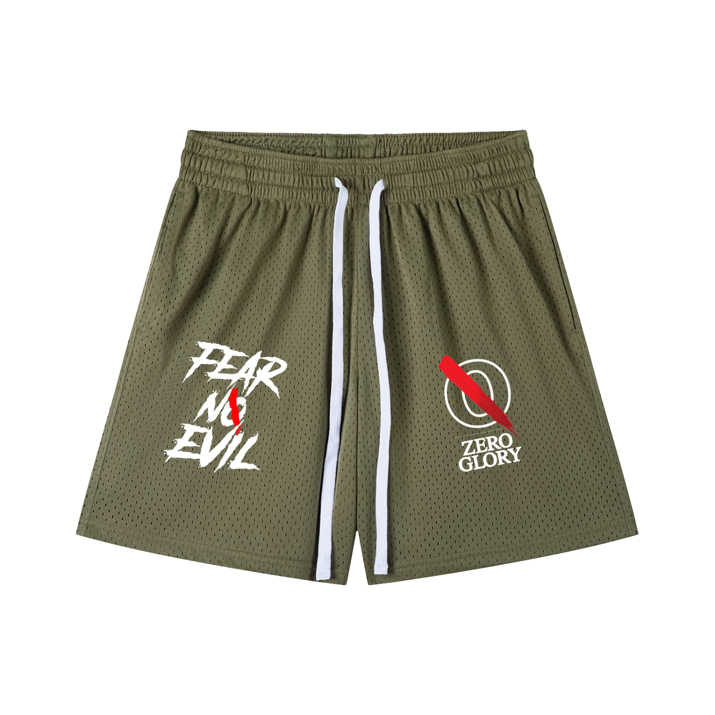 Zero Glory Olive Mesh Drawstring Shorts by Shannon Spence