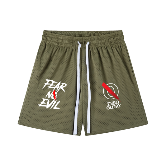 Zero Glory Olive Mesh Drawstring Shorts by Shannon Spence