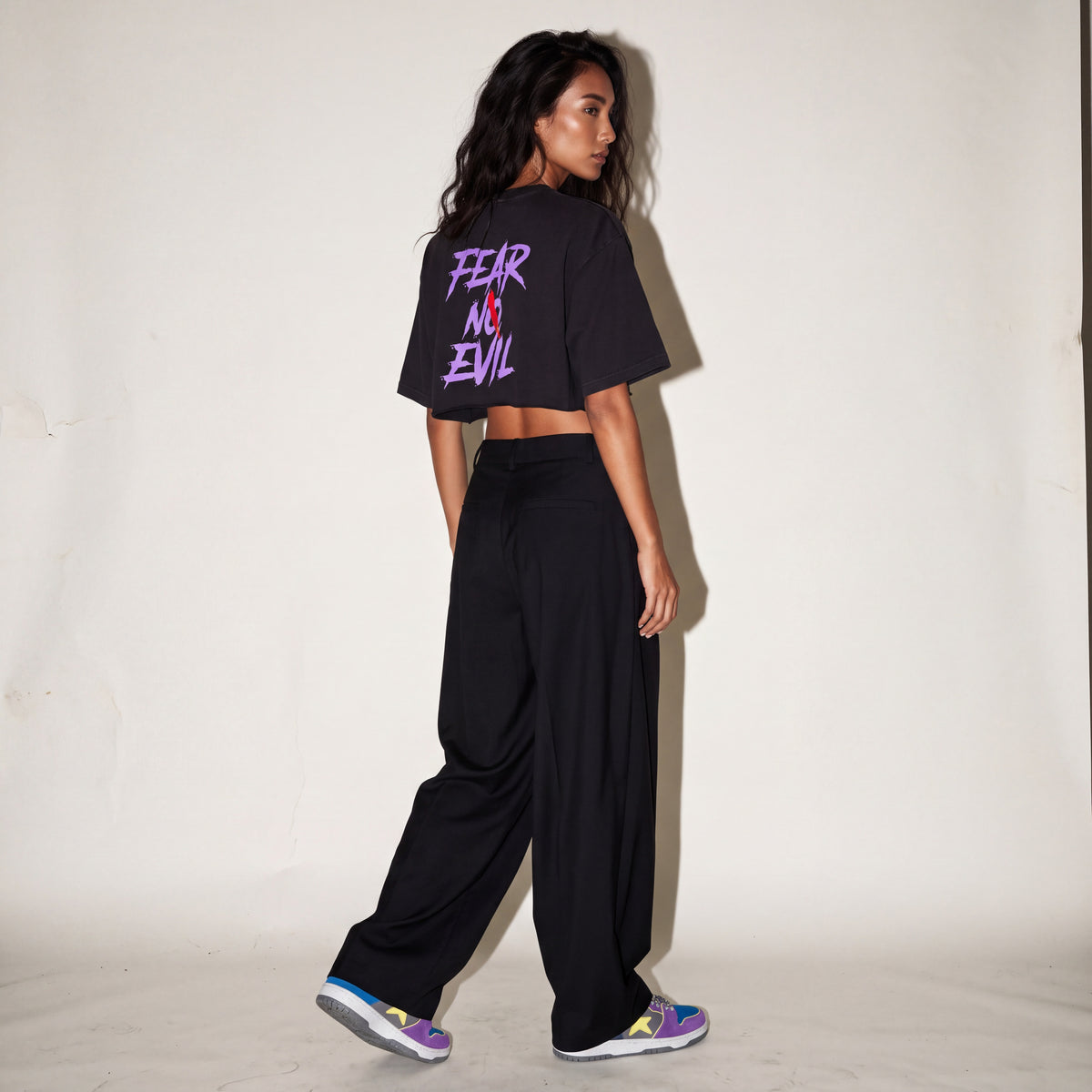 Women's Charcoal and Purple Cotton Crop Top — Zero Glory — alternate view 2