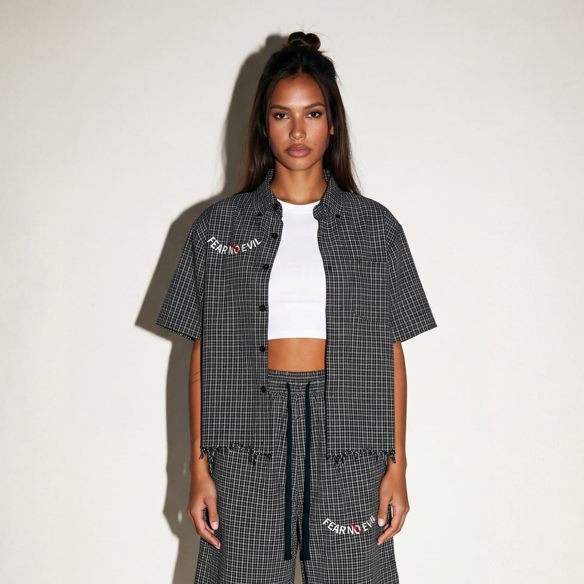 Zero Glory Women's Plaid Shirt and Capri Shorts Set
