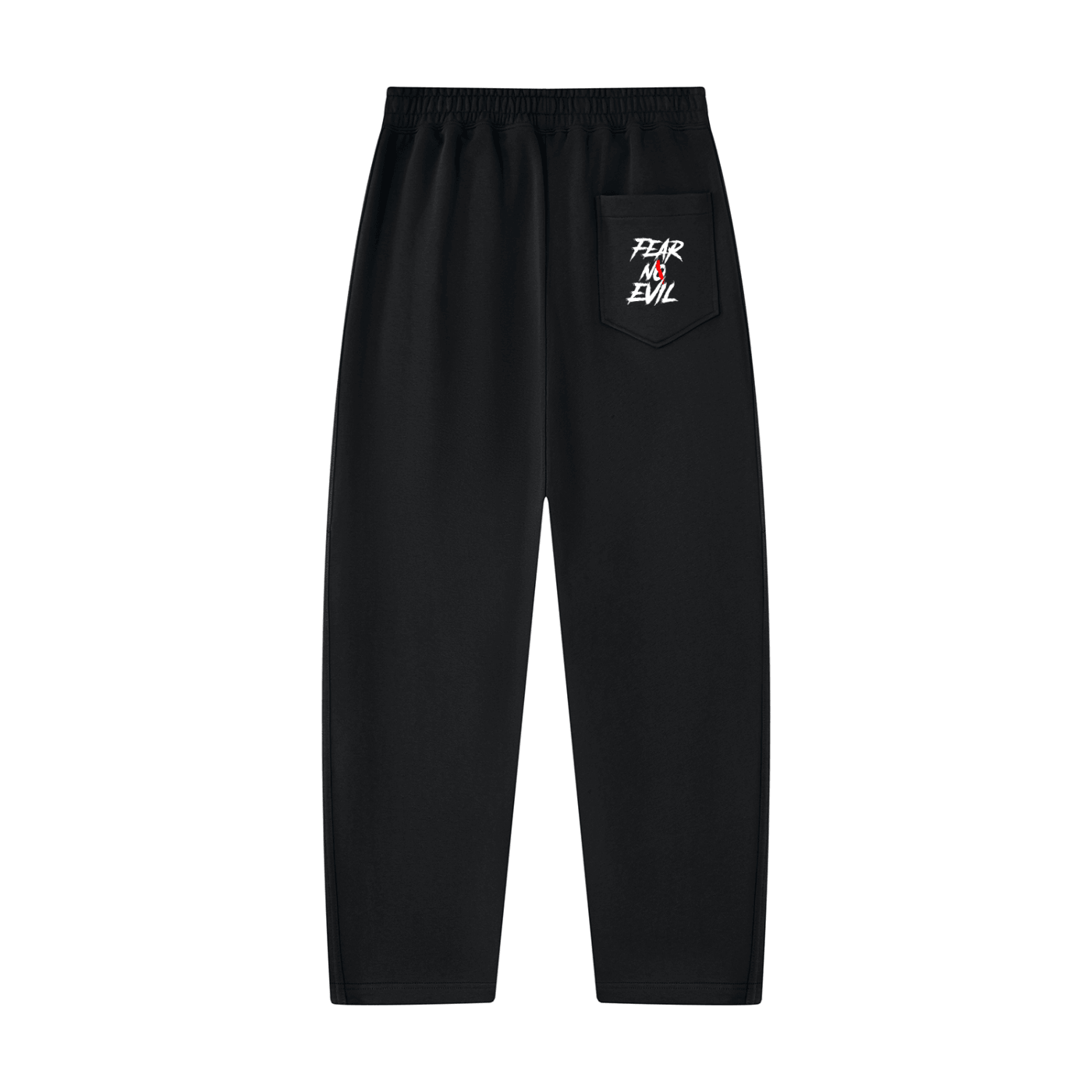 Tapered straight hem sweatpants in black with logo detail on back pocket, made from 87% cotton and 13% polyester.
