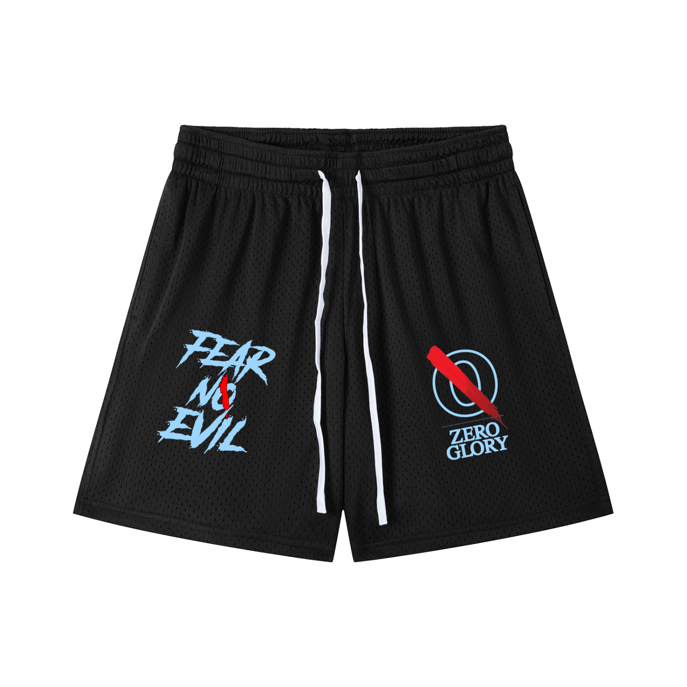 Zero Glory Sky Blue and Black Mesh Drawstring Shorts by Shannon Spence