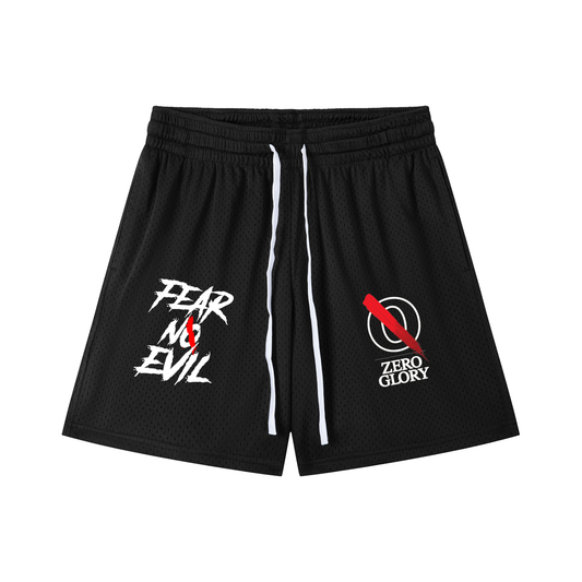 Zero Glory Black and White Mesh Drawstring Shorts by Shannon Spence