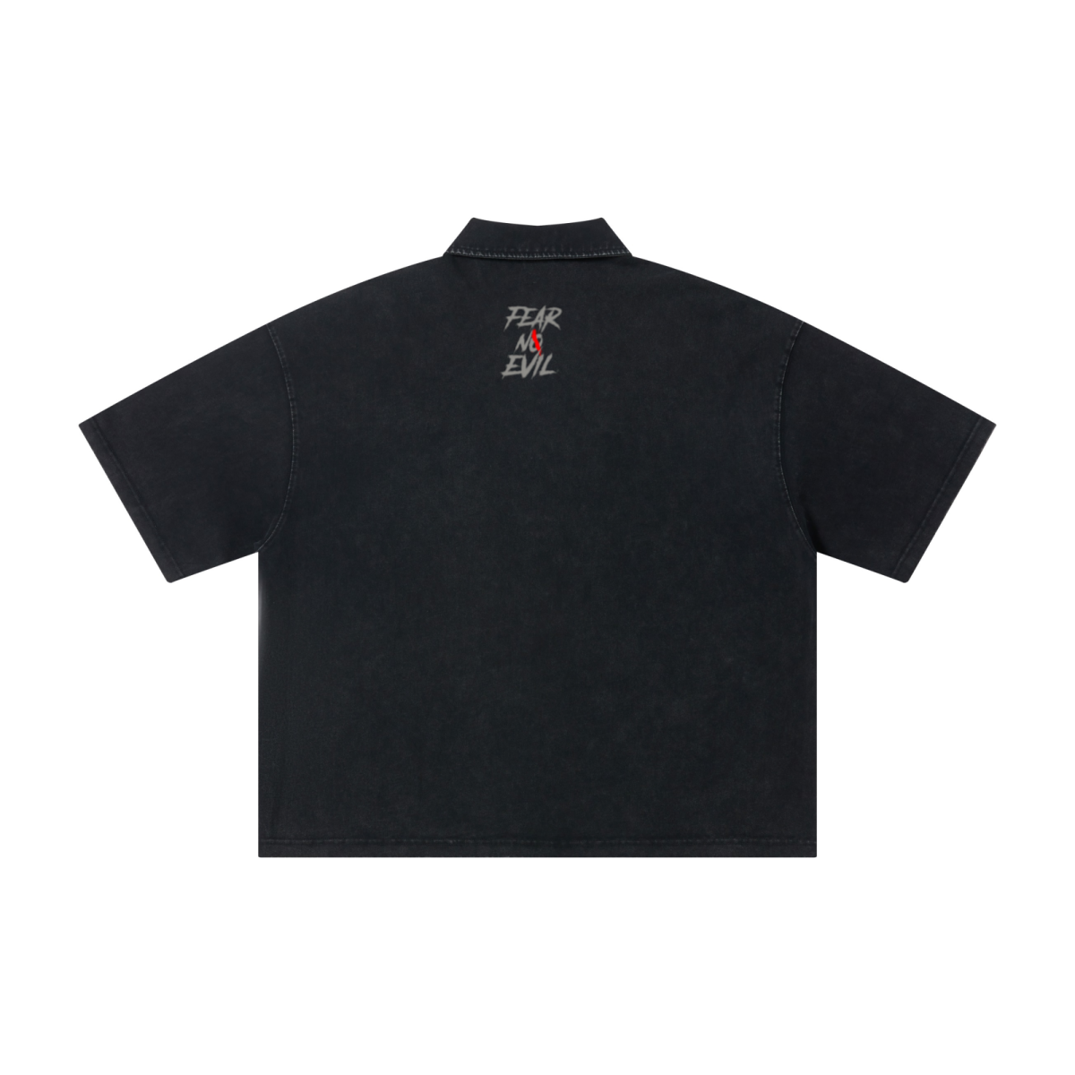280GSM Heavyweight Double Yarn Snow Wash Boxy Fit Polo T-Shirt Vintage Black