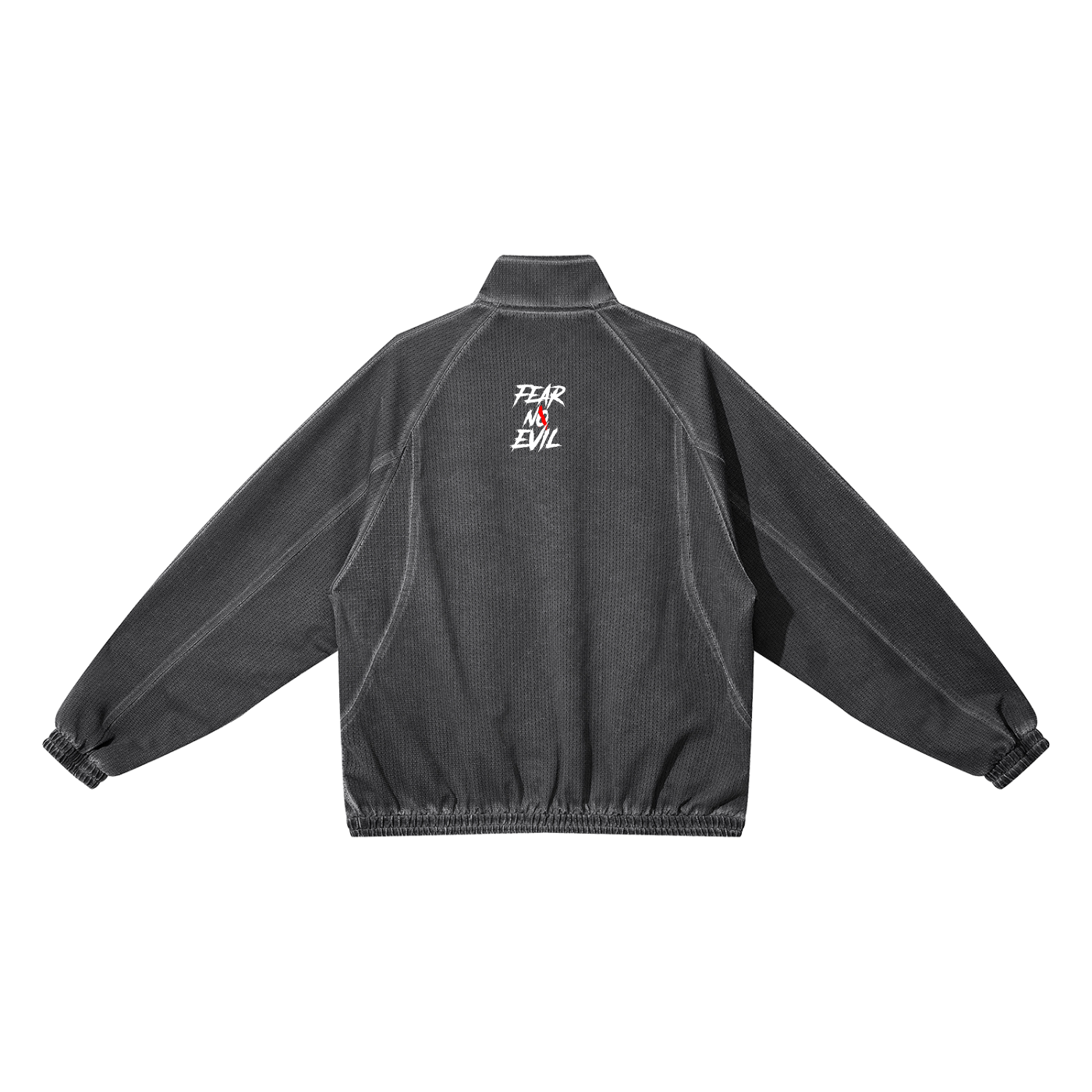 Zero Glory Charcoal Wash track jacket with Fear No Evil back graphic