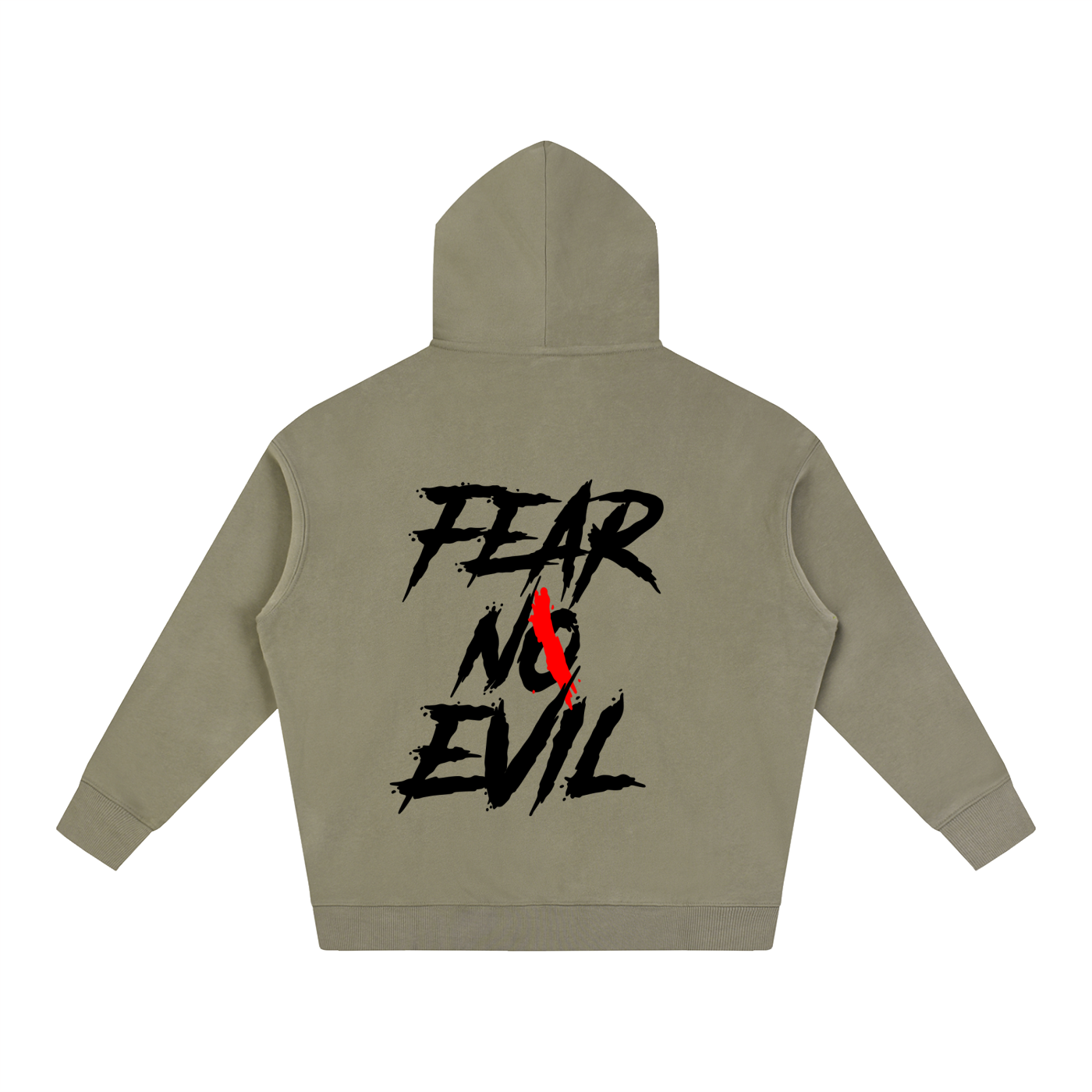 Zero Glory Gray Coffee hoodie with Fear No Evil back graphic